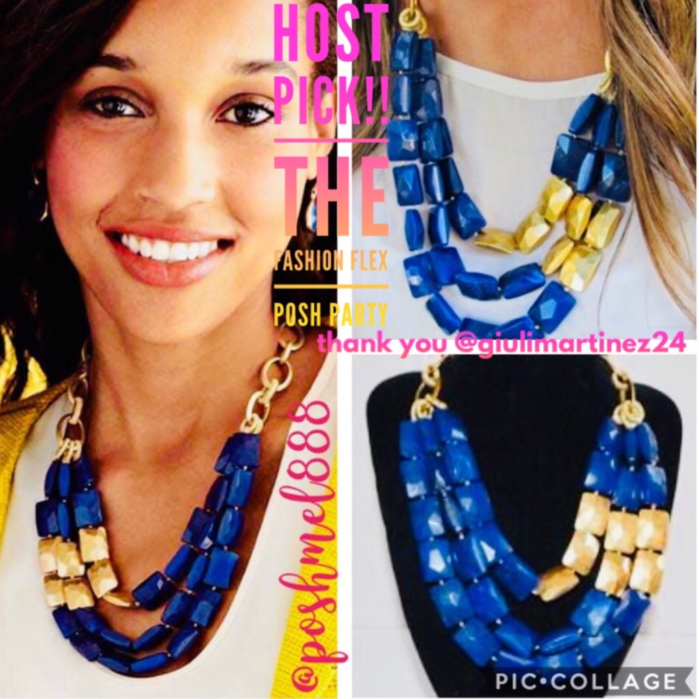 Stella & Dot | Retired Vivid Blue+Gold Chain Link Bahari Statement Neckl… - Picture 2 of 10